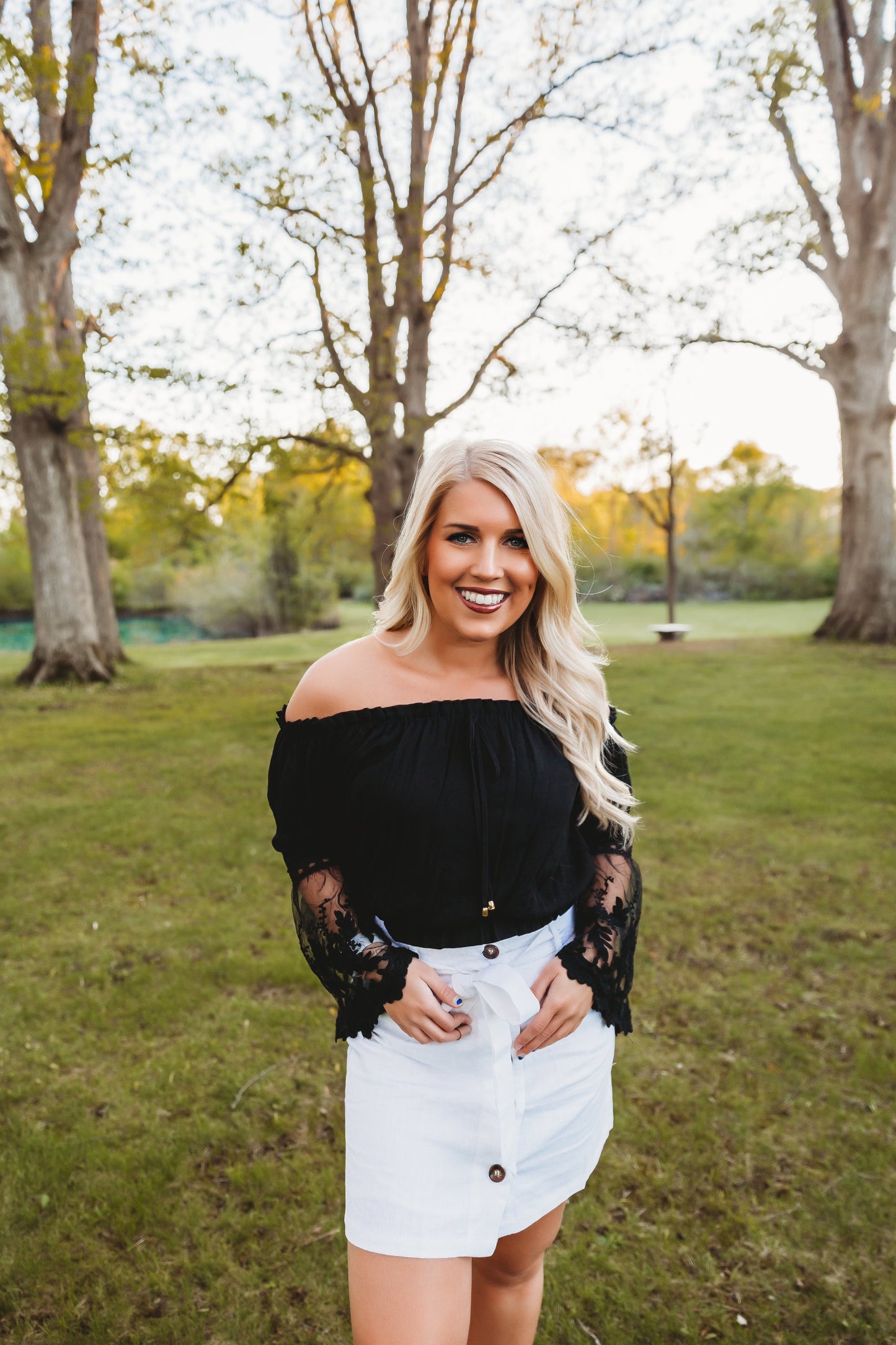 Lace Bell Sleeve Blouse in Black