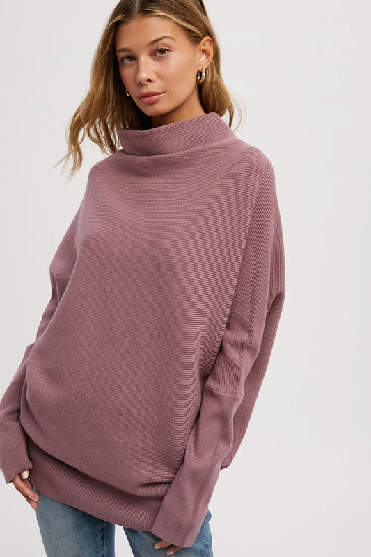 Eggplant Slouch Neck Dolman Pullover