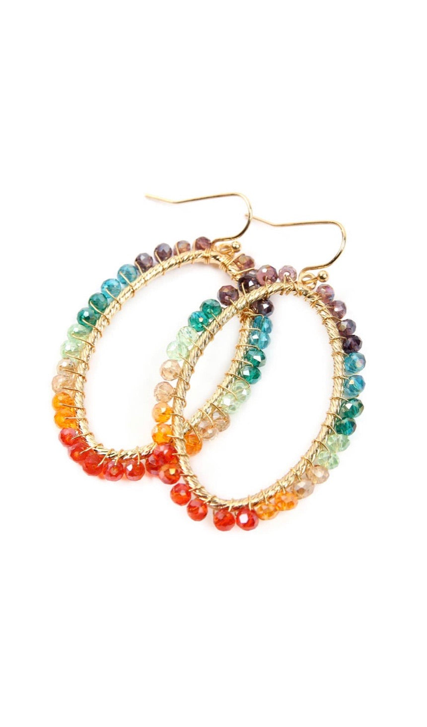 Rainbow Oval Glass Bead Earrings