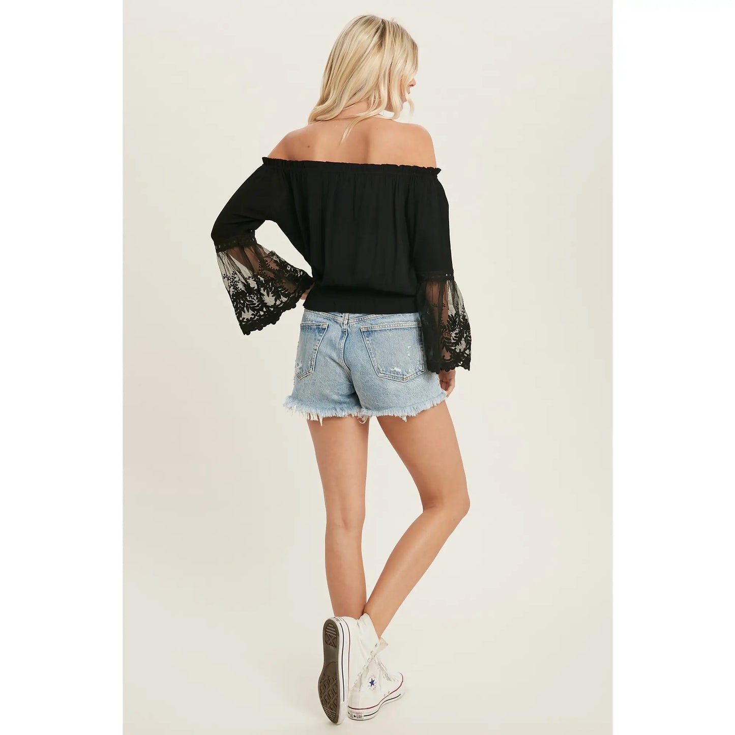 Lace Bell Sleeve Blouse in Black