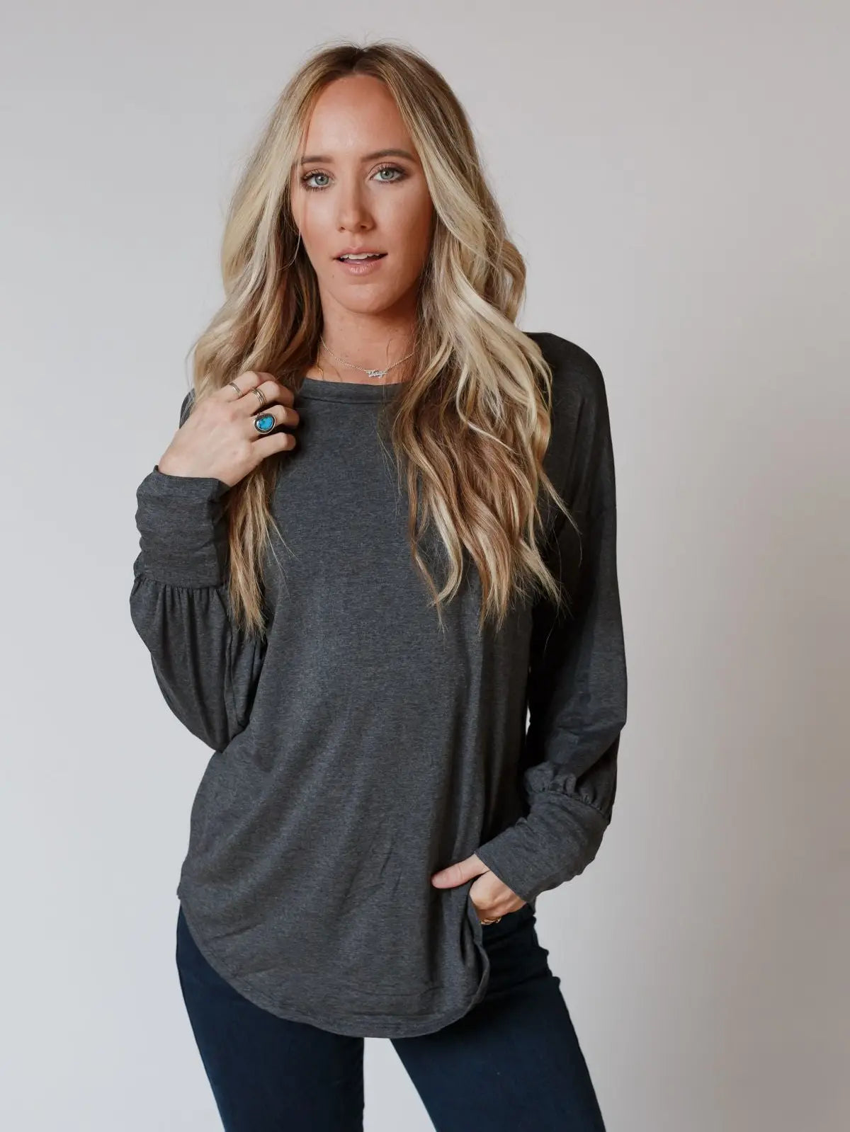 Charcoal Open Back Dolman Top