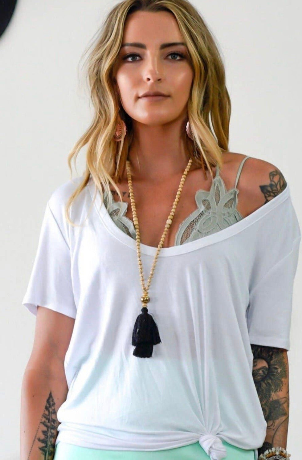 Three Bird Nest White Scoop Bralette Tee