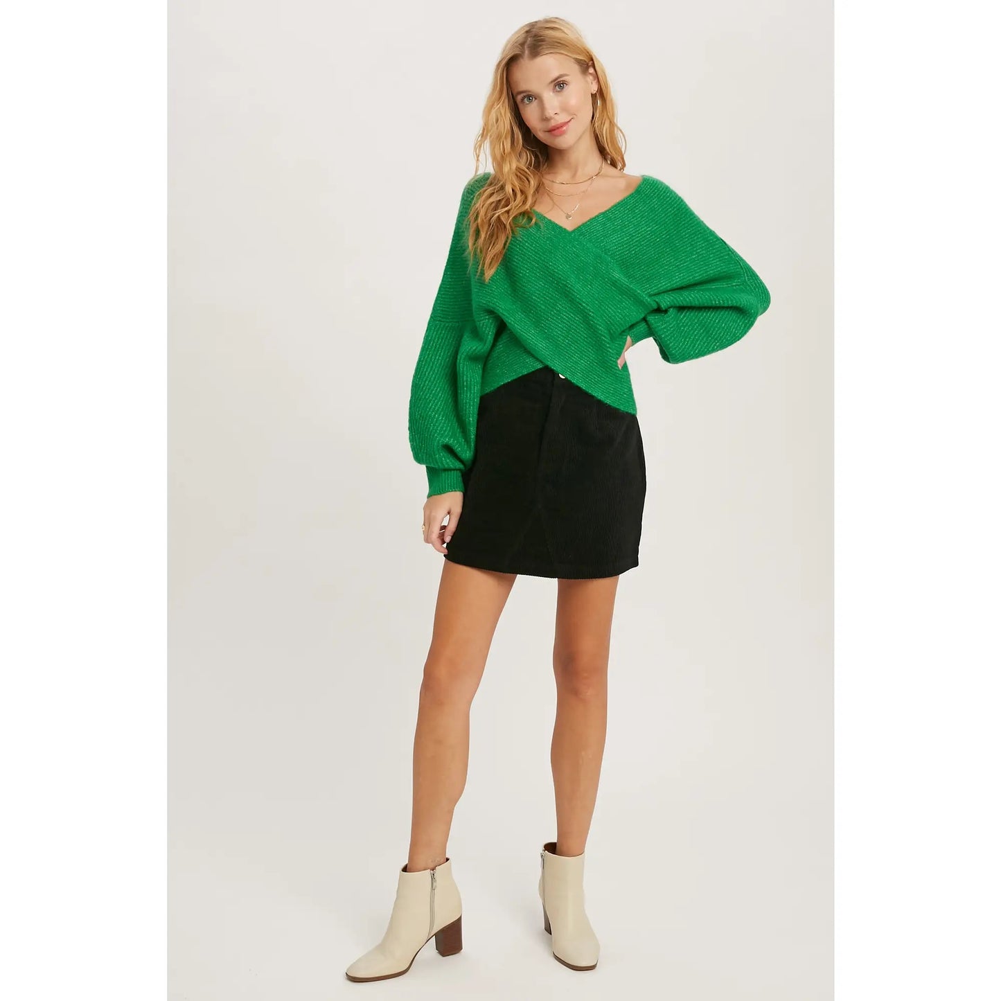 Emerald Crossover Ribbed Sweater