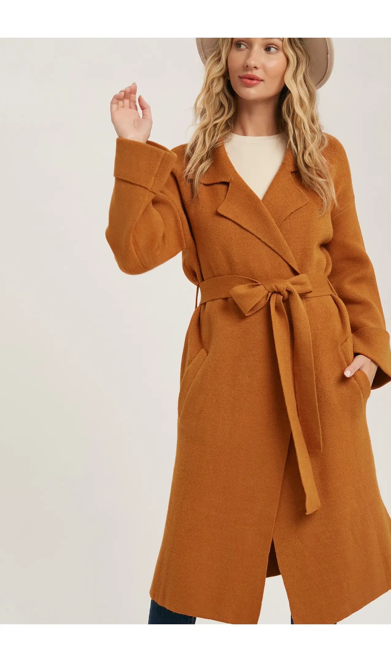 Camel Knitted Trench Coat