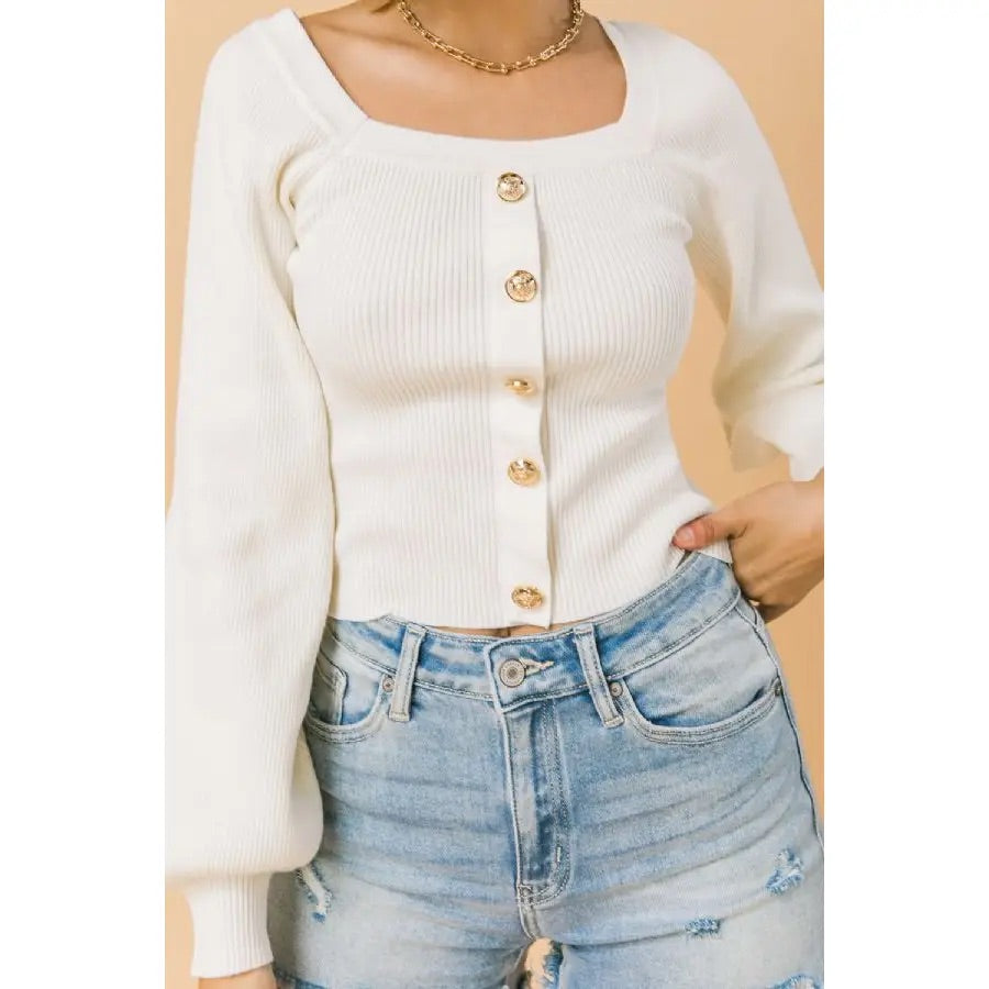 Ivory Ribbed Square Neck Sweater