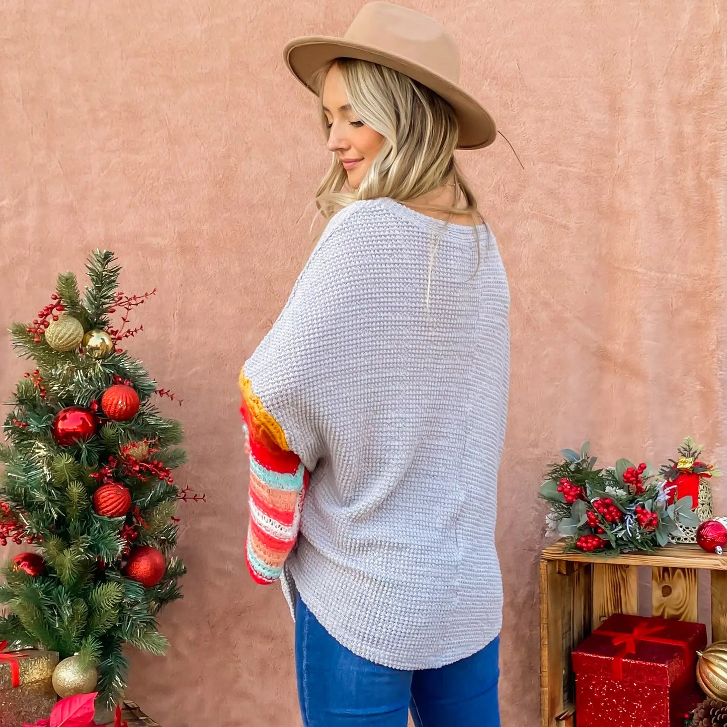 Colorful Striped Balloon Sleeve Sweater