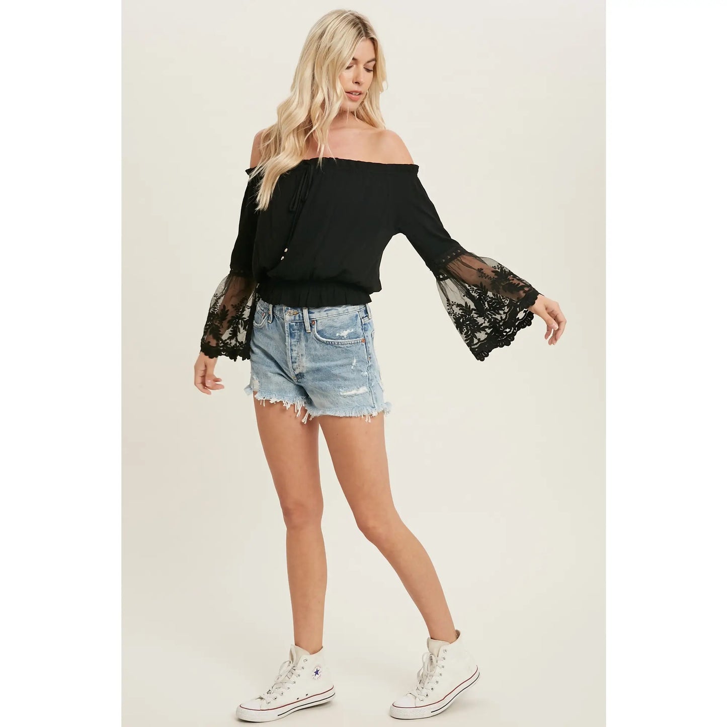 Lace Bell Sleeve Blouse in Black