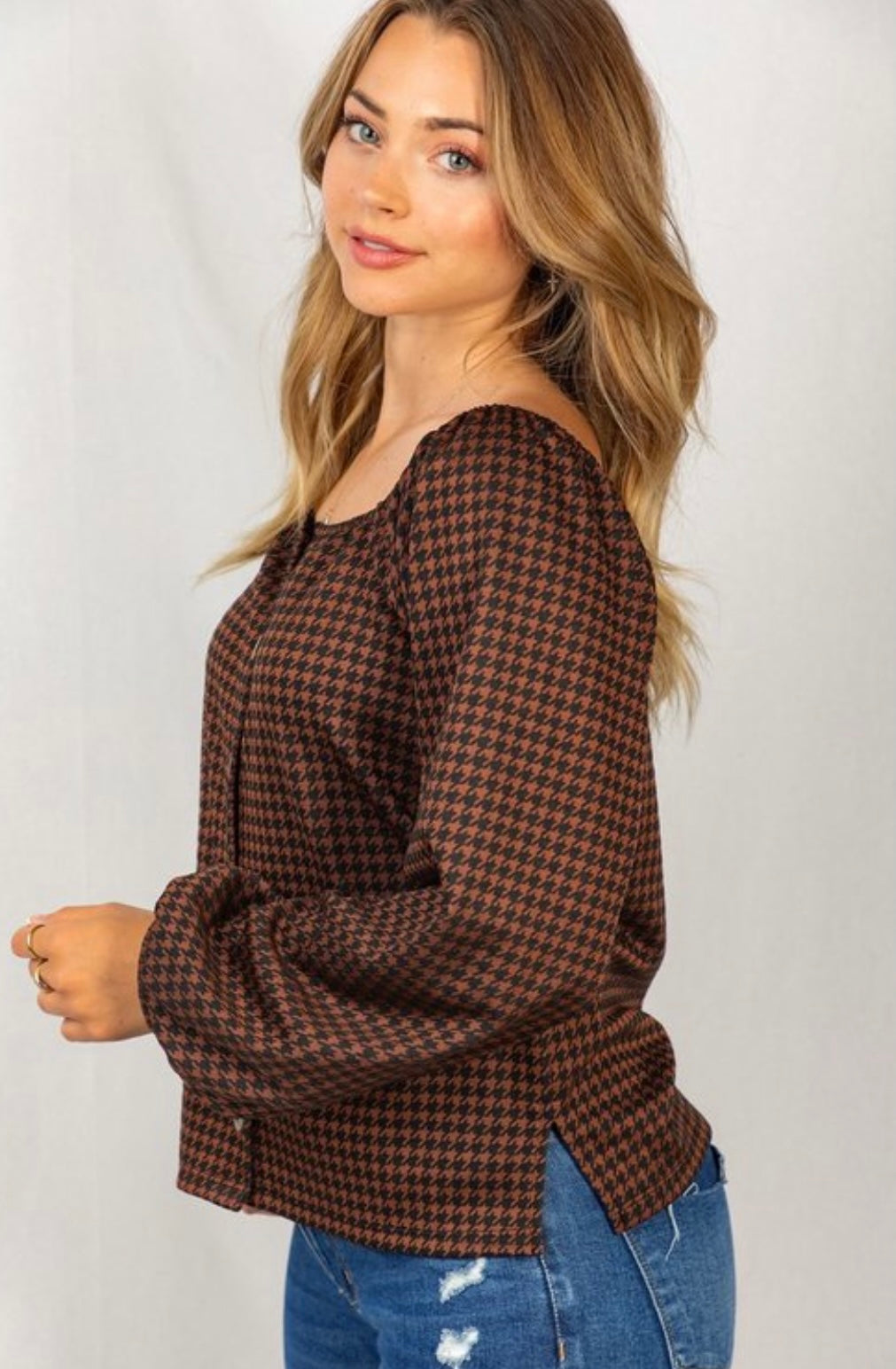 Houndstooth Square Neck Top