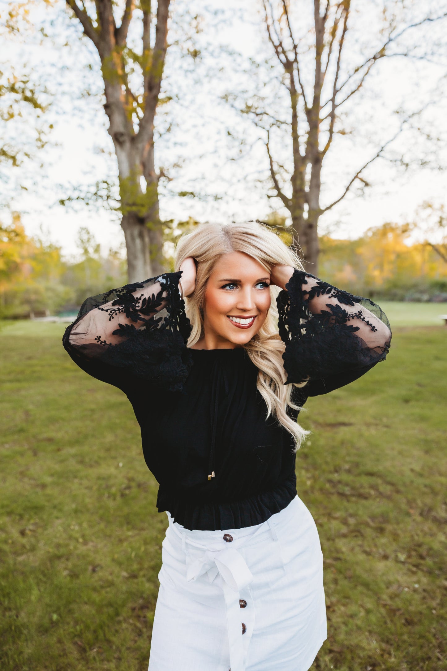 Lace Bell Sleeve Blouse in Black