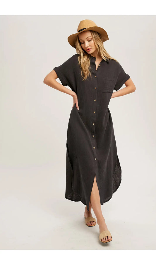 Ash Button Up Maxi Shirt Dress