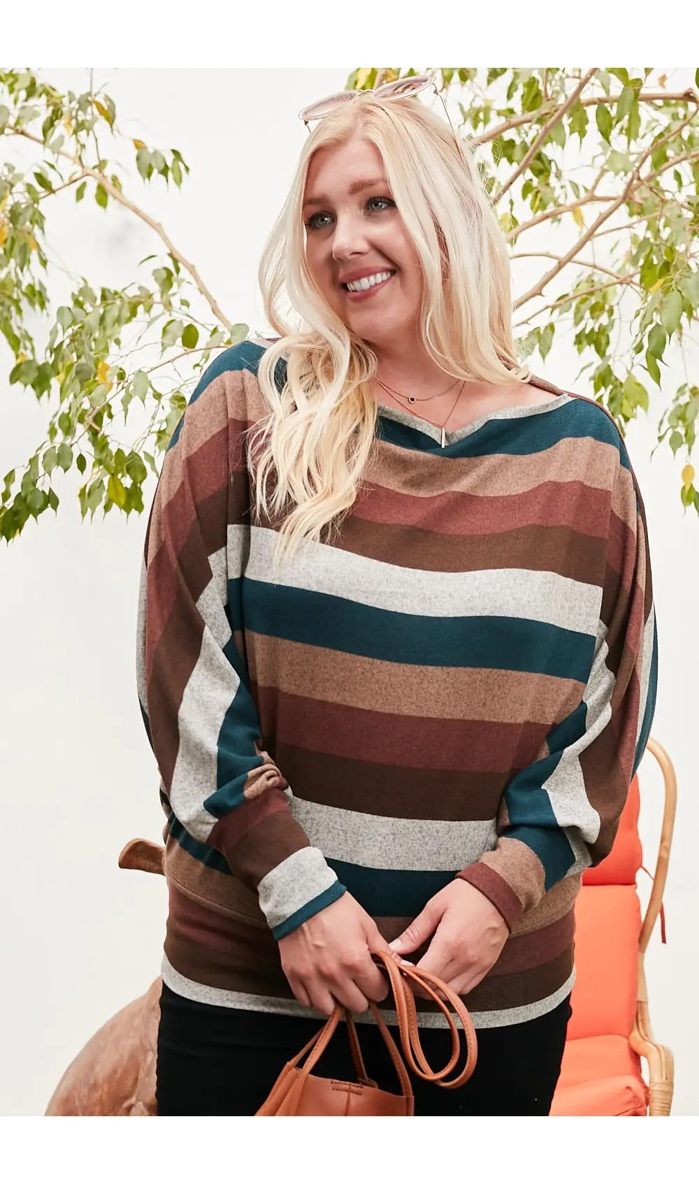 ONLY AT THE HONEY POT Boat Neck Bubble Sleeve Top
