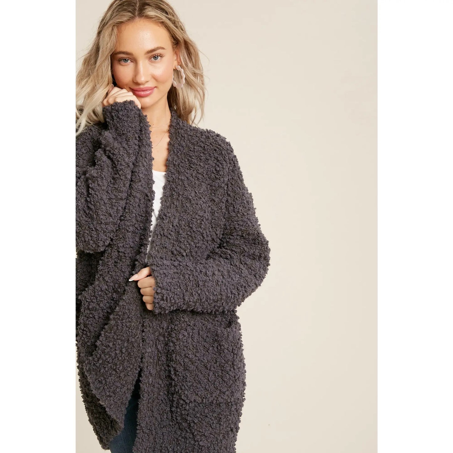 Fluffy Boucle Charcoal Cardigan