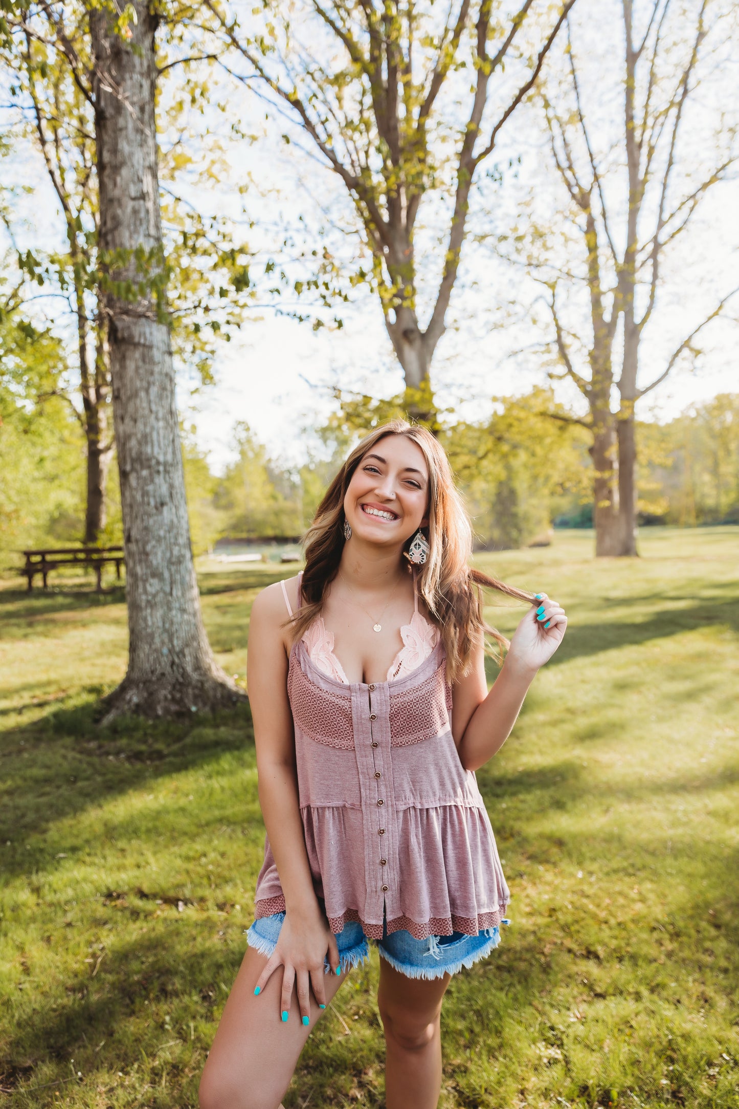 TBN Flora Button Down Tank Top Mauve