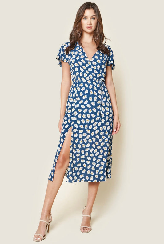 Blue Floral Wrap Dress