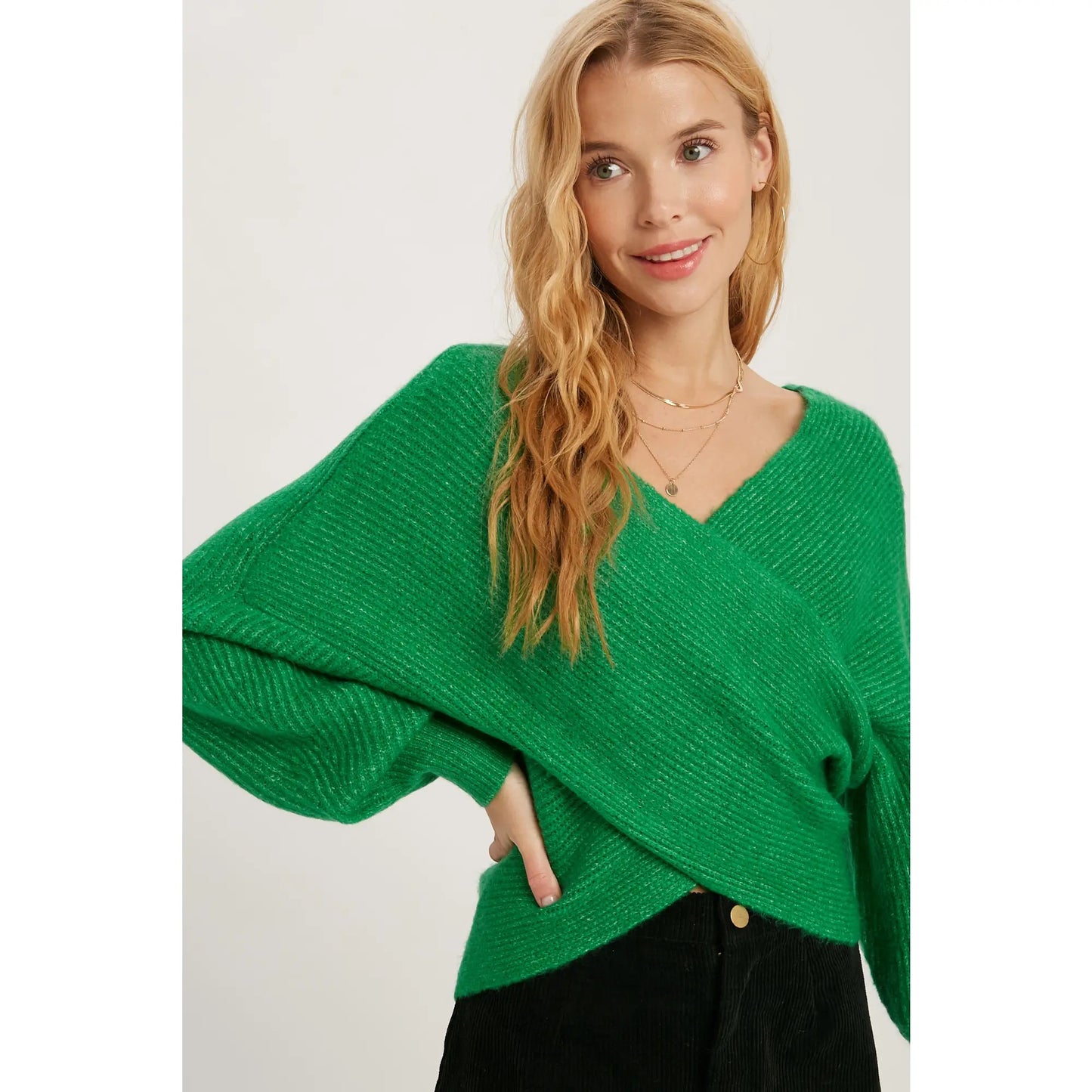 Emerald Crossover Ribbed Sweater