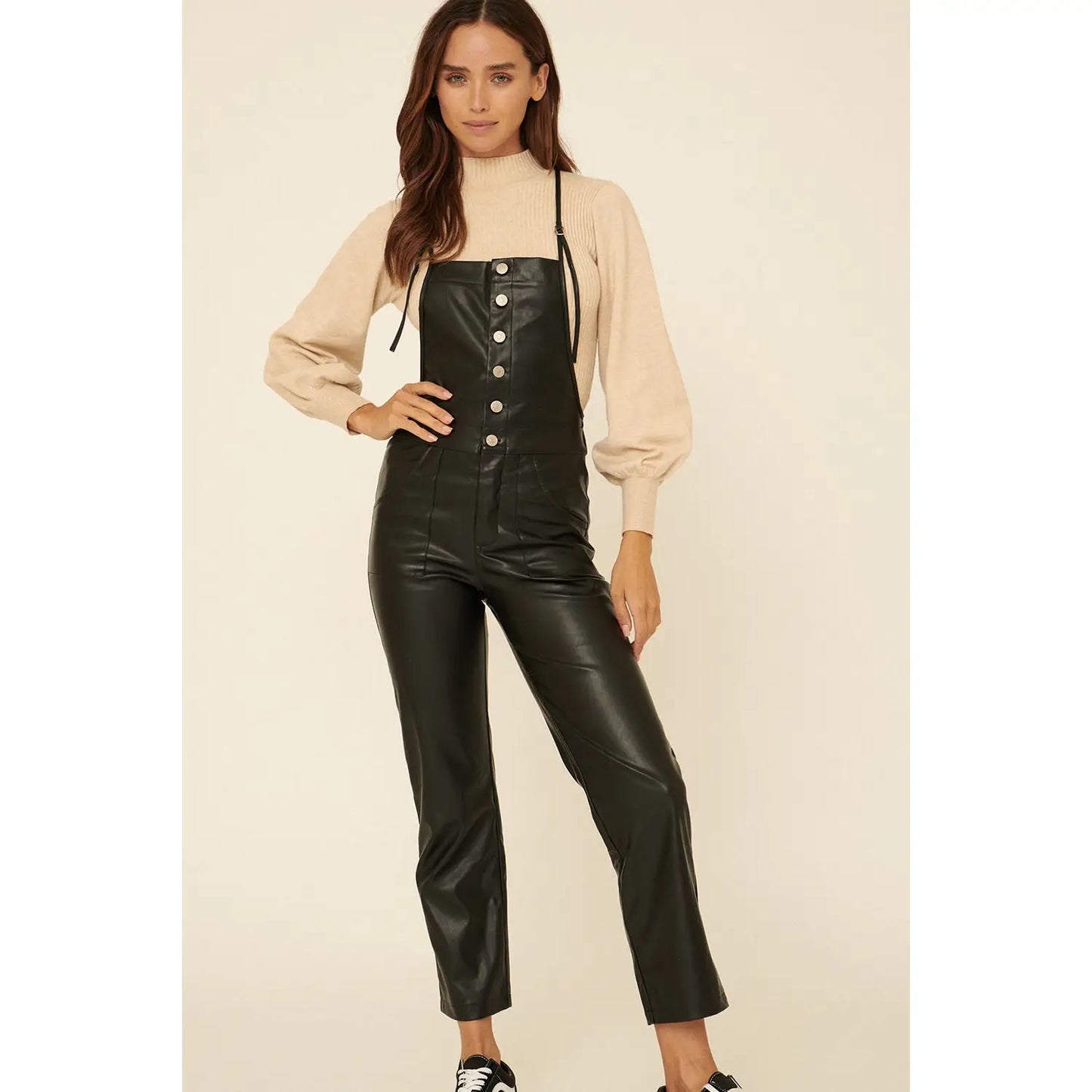 Faux Leather Overall Jumpsuit
