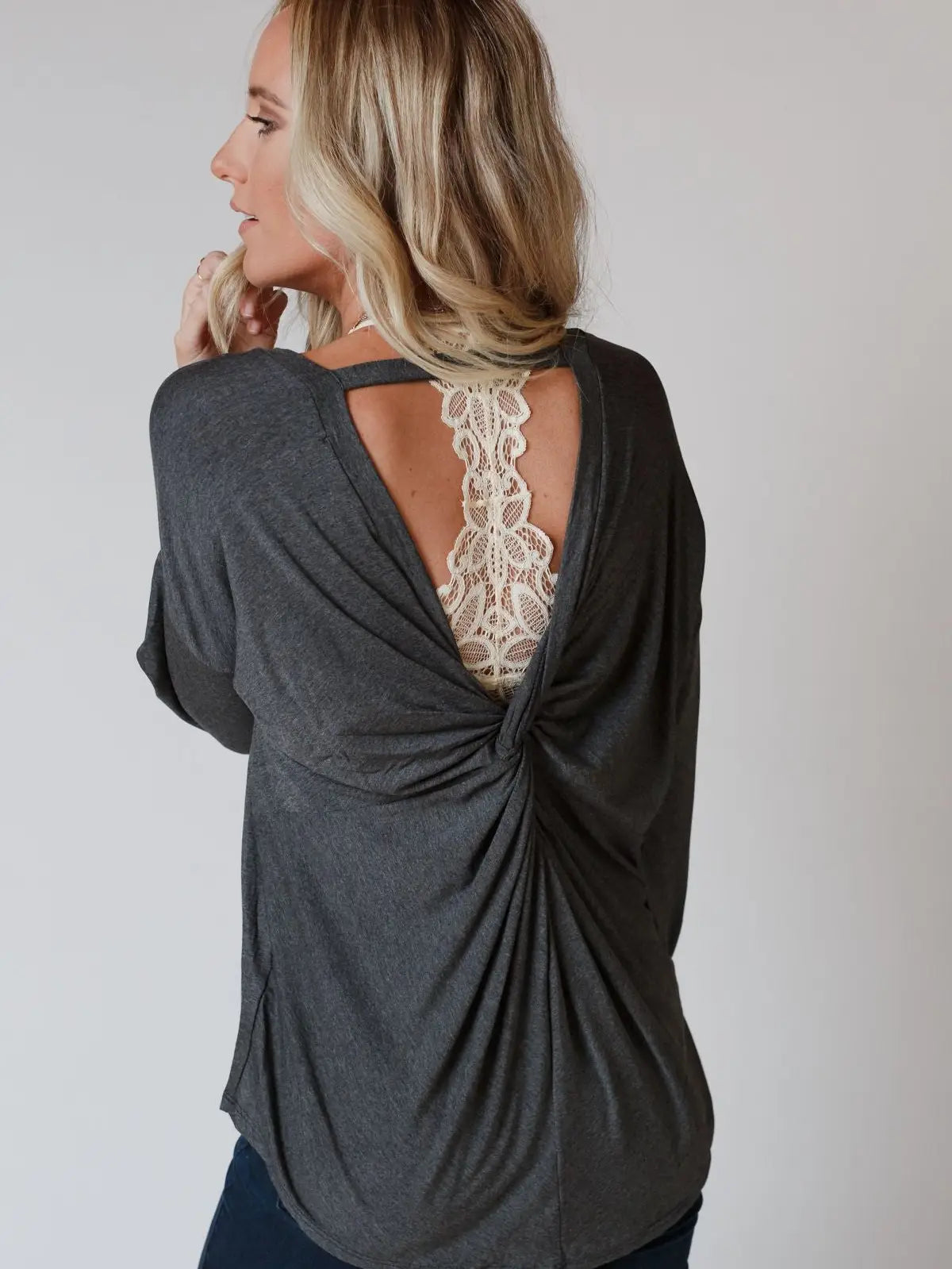 Charcoal Open Back Dolman Top