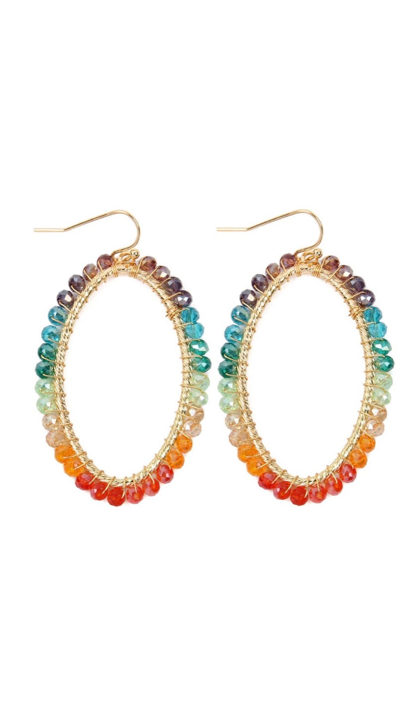 Rainbow Oval Glass Bead Earrings
