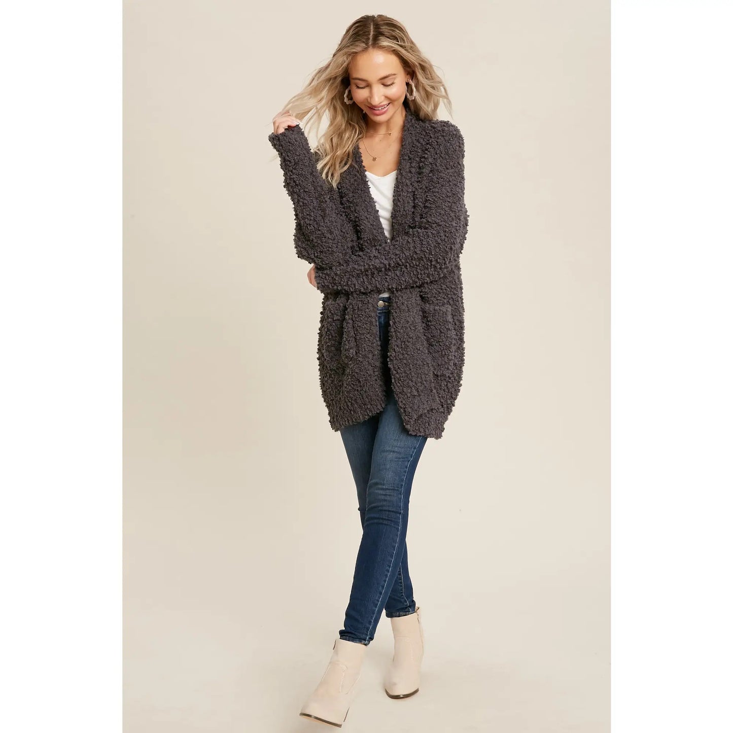 Fluffy Boucle Charcoal Cardigan