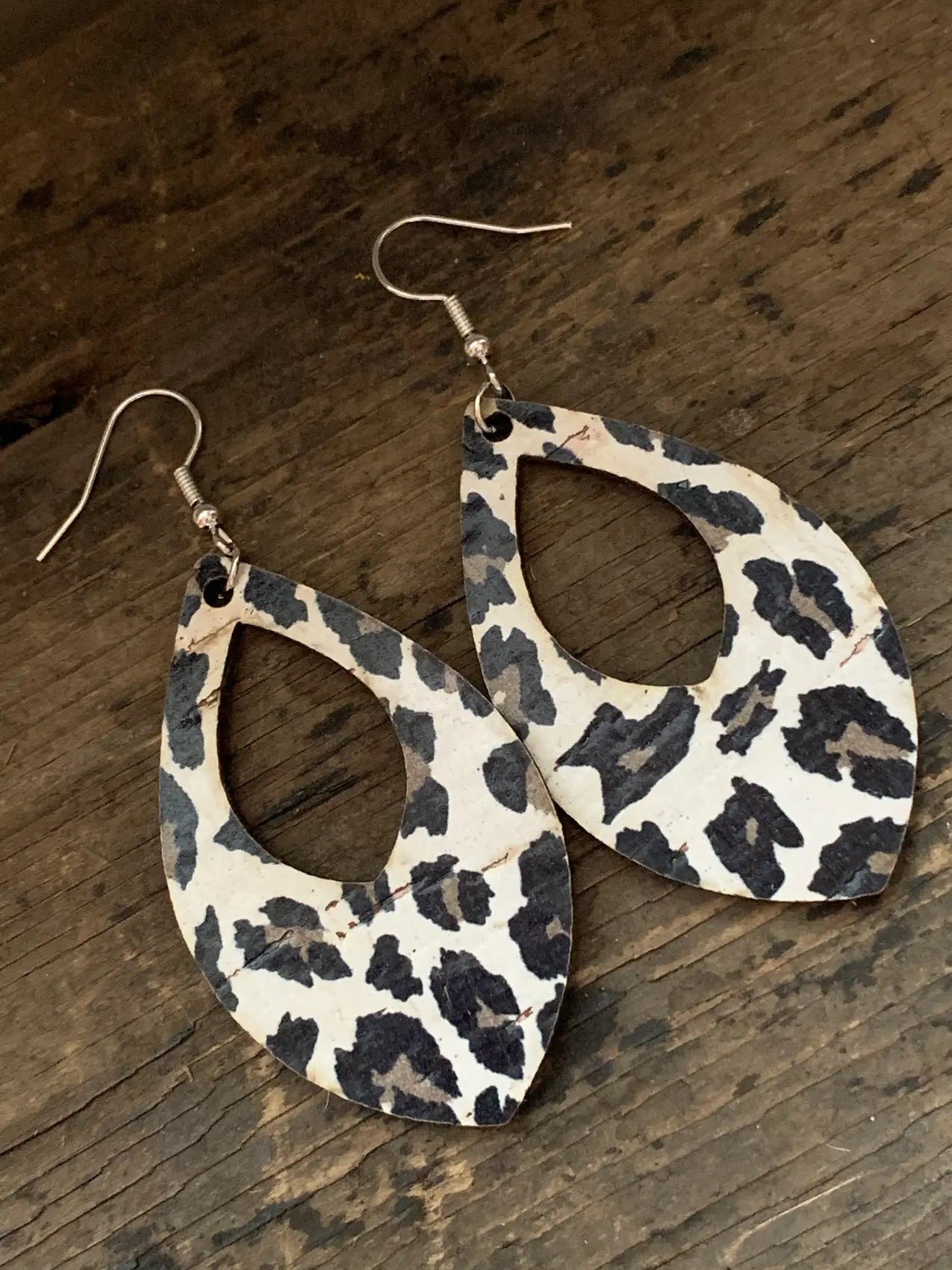 Grey Leopard Cork Earrings