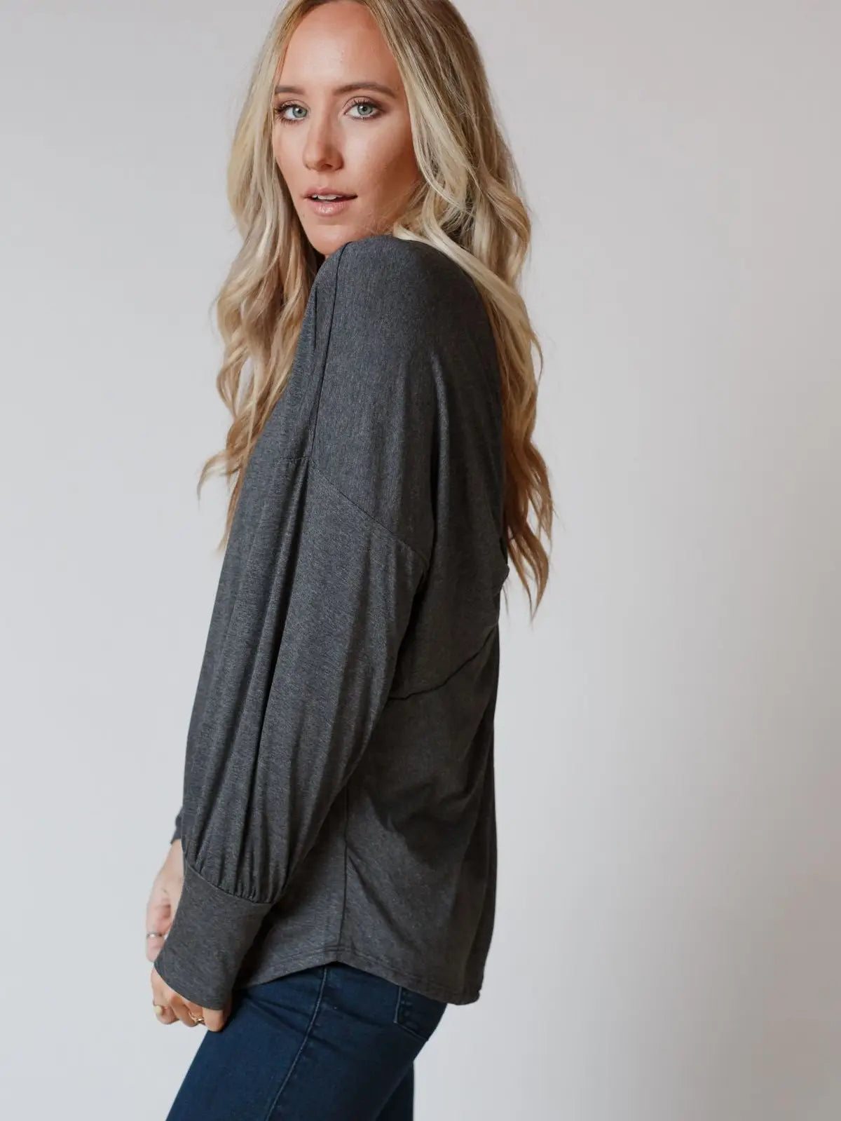 Charcoal Open Back Dolman Top