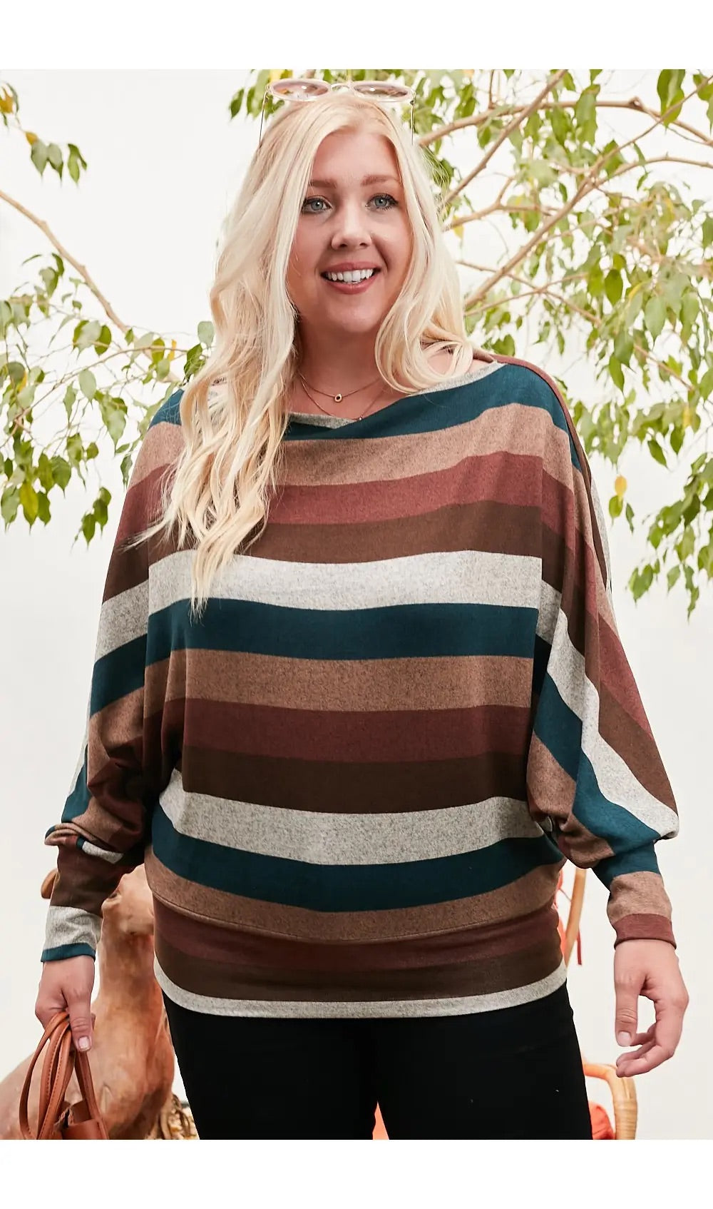 ONLY AT THE HONEY POT Boat Neck Bubble Sleeve Top