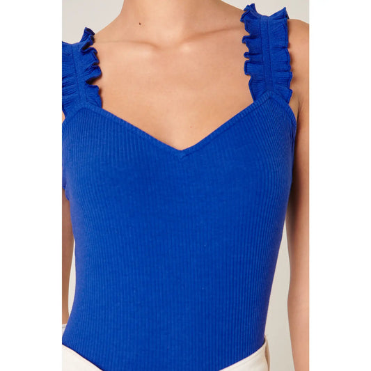 Blue Ruffle Strap Tank