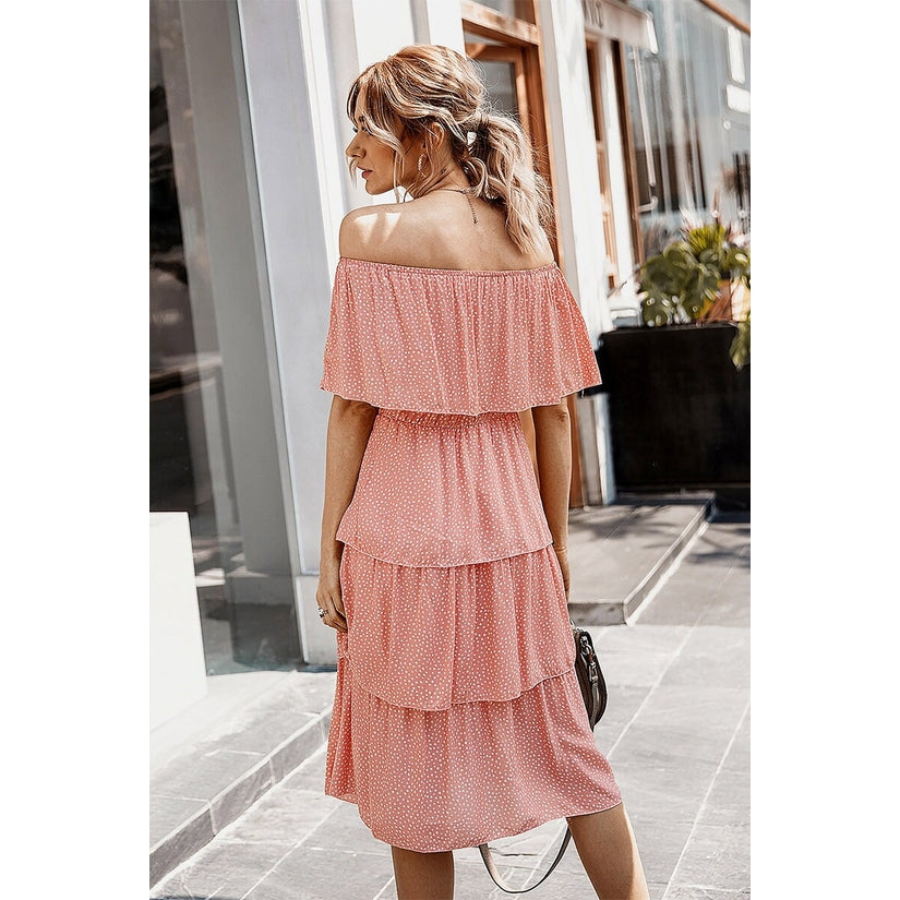 Off The Shoulder Ruffle Dress Pink