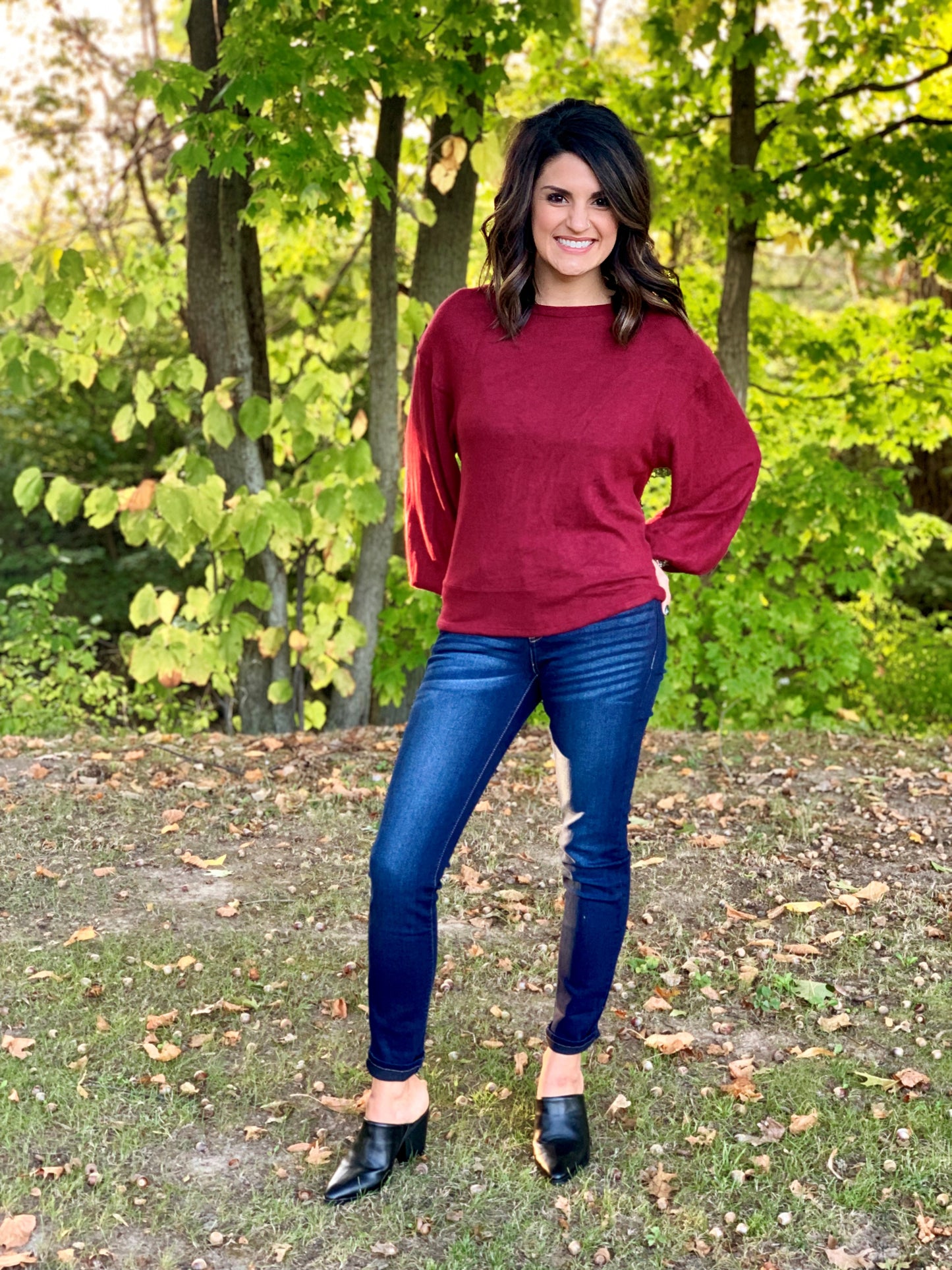 Burgundy Balloon Sleeve Top