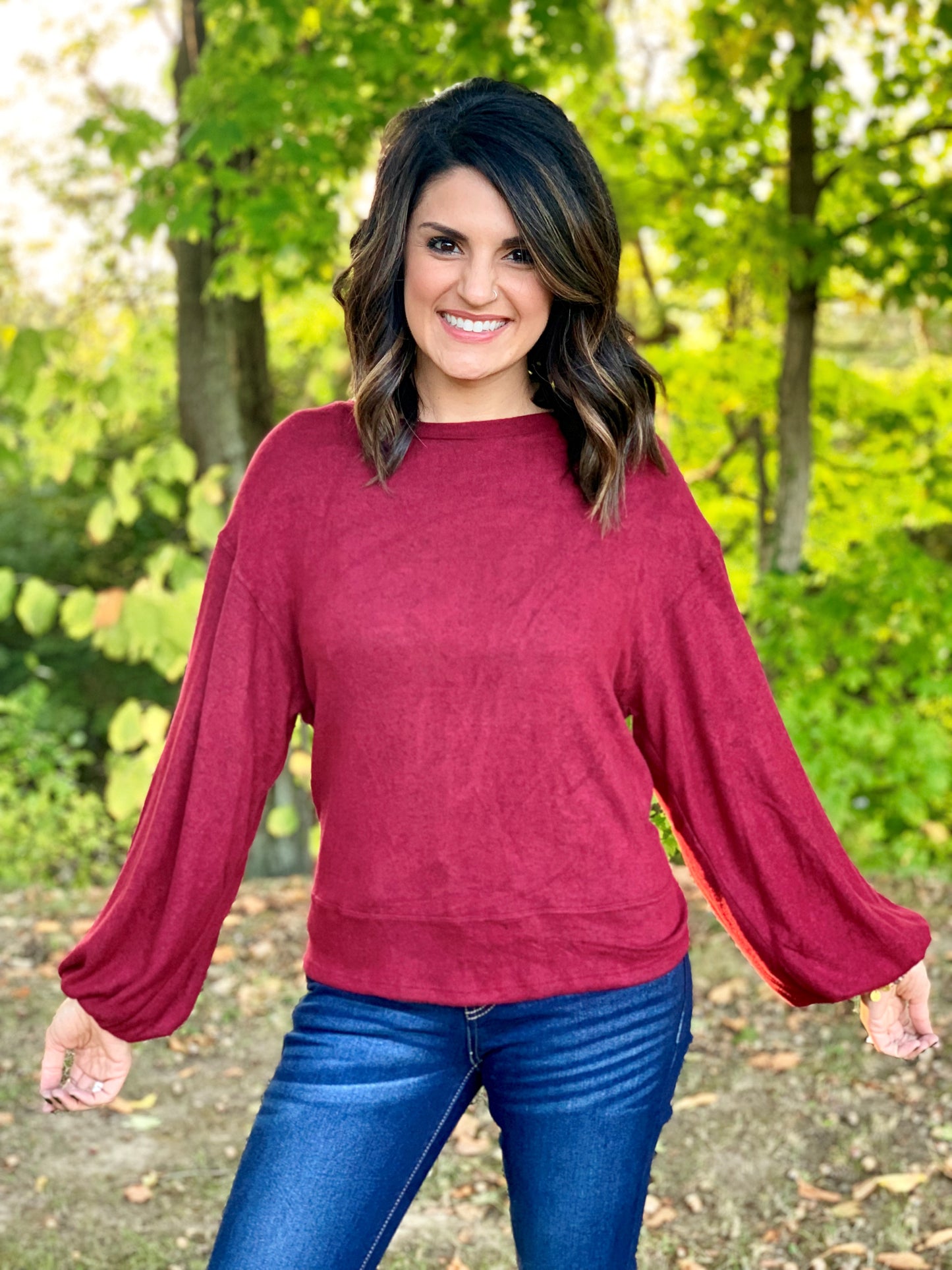 Burgundy Balloon Sleeve Top